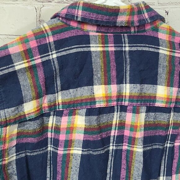 Hollister Blue Plaid Soft Flannel Roll up Long Sleeve Shirt Button Down Medium - Picture 9 of 10